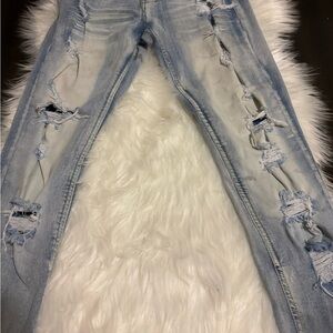 Men's Distressed Light Blue Slim Jeans